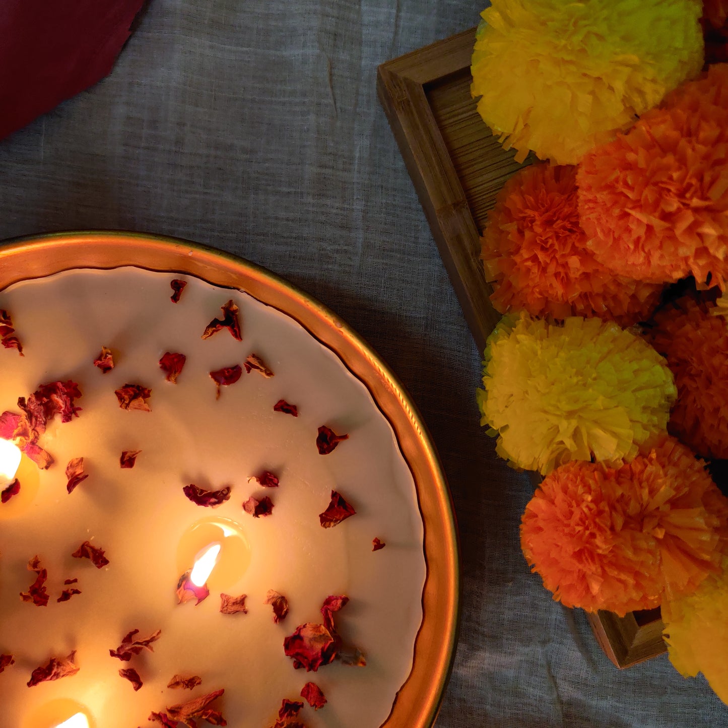 Candle Bowl with Rose Petals (Urli)